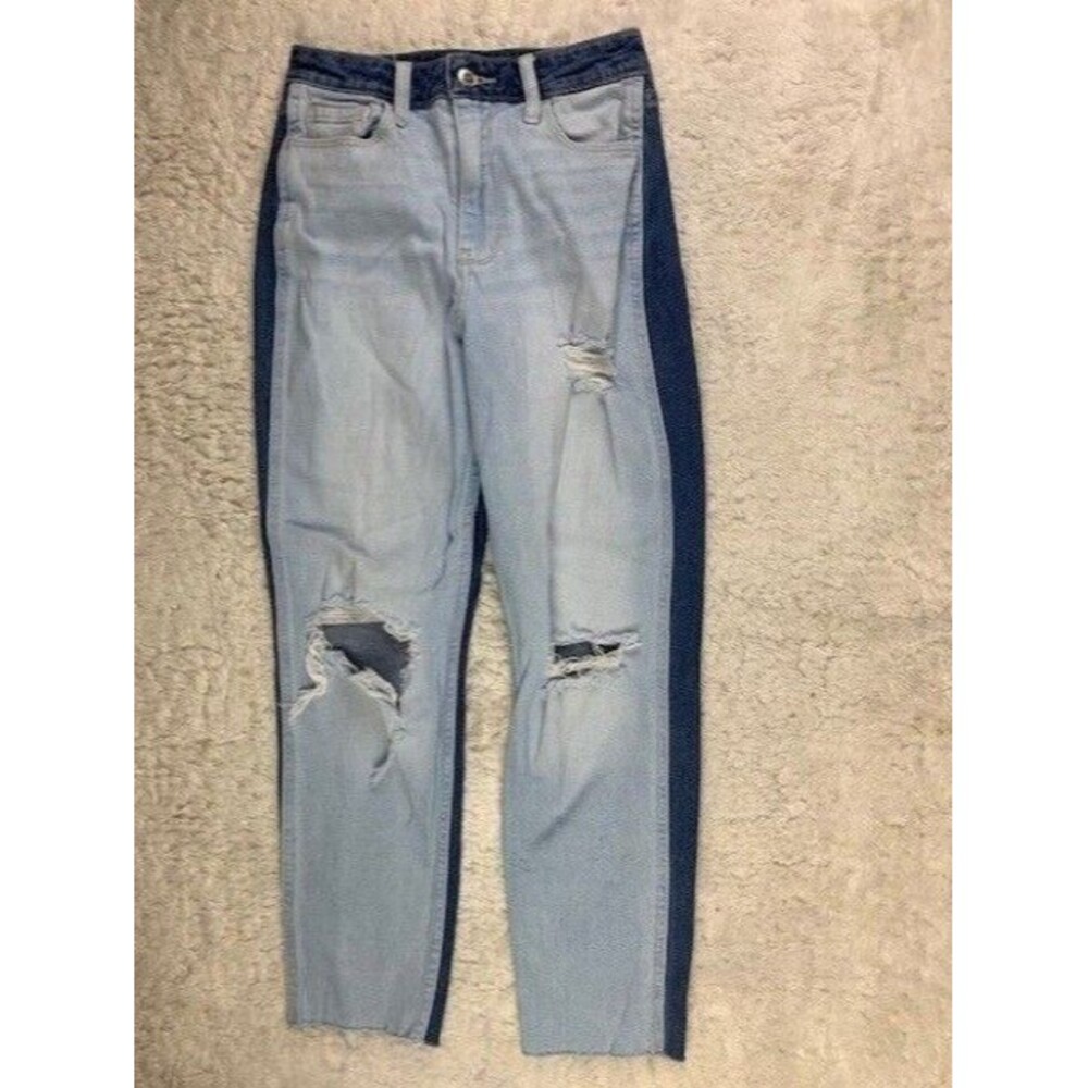 Hollister Size 1 Women Jeans Ultra High Rise Mom Two Tone Denim Distress Stretch